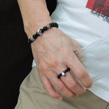 Men's Women Black Obsidian 925 Sterling Silver Skull Bracelet Fleur de Lis Spacers DiyNotion Handmade BR224