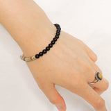 Handmade Men Women Gemstone Bracelet Matte Black Onyx Jasper Stone 925 Sterling Silver DiyNotion BR230