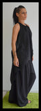 Black Linen set/Loose Asymmetrical Black Pants/Linen extravagant pants/Linen black tunic/Linen black top