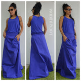 Woman Oversize blue skirt /Spring Long skirt/Woman asymmetric skirt/Woman cotton  skirt/maxi fashion skirt/ Extravagant Long Skirt