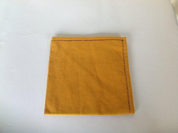 Cotton mustard yellow woven napkins, cotton napkins, Hemstitch Napkins, Cloth Napkins