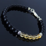 Men's Women Matte Black Onyx Citrine Bracelet Gemstone 925 Sterling Silver Bead DiyNotion BR185