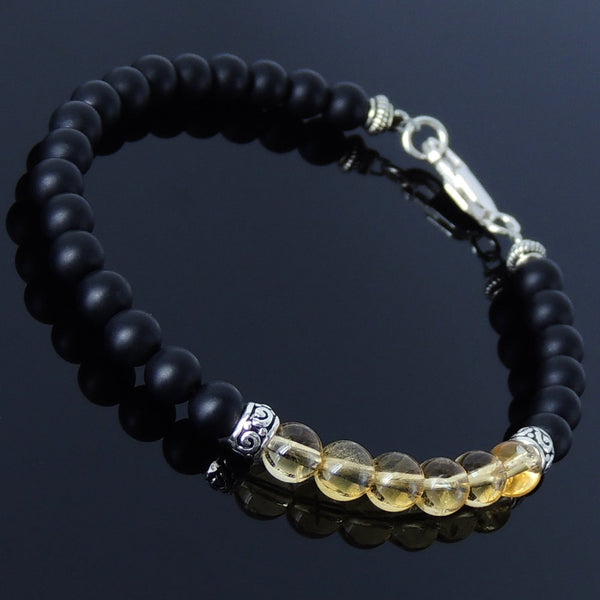 Men's Women Matte Black Onyx Citrine Bracelet Gemstone 925 Sterling Silver Bead DiyNotion BR185