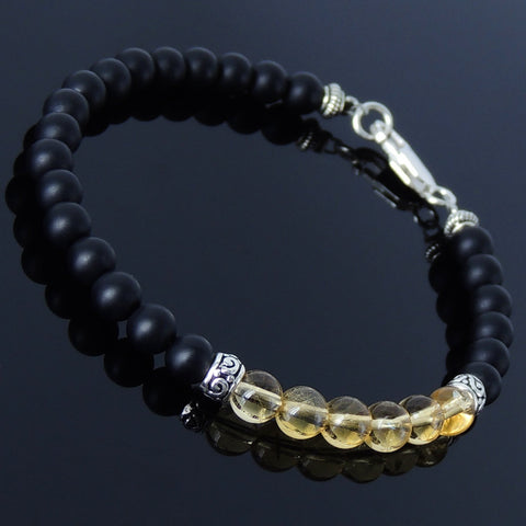 Men's Women Matte Black Onyx Citrine Bracelet Gemstone 925 Sterling Silver Bead DiyNotion BR185