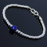 Men Women Healing Gemstone Bracelet 6mm Lapis Lazuli 3mm 925 Sterling Silver Beads & S-hook Clasp BR202