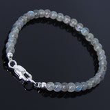 Handmade Men Women Gemstone Bracelet Labradorite 925 Sterling Silver Spacers & Clasp DiyNotion BR210
