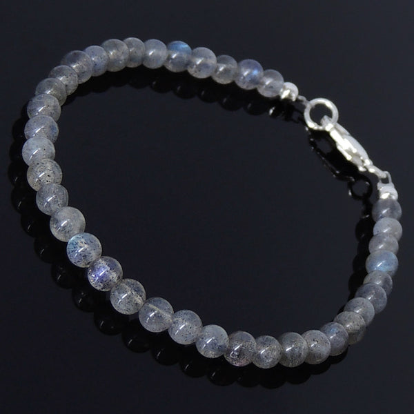 Handmade Men Women Gemstone Bracelet Labradorite 925 Sterling Silver Spacers & Clasp DiyNotion BR210