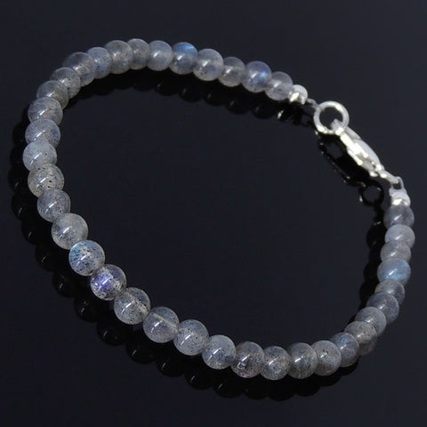 Handmade Men Women Gemstone Bracelet Labradorite 925 Sterling Silver Spacers & Clasp DiyNotion BR210