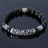 Handmade Men Women Gemstone Bracelet Black Obsidian 925 Sterling Silver Lucky Charm DiyNotion BR021