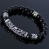 Handmade Men Women Gemstone Bracelet Black Obsidian 925 Sterling Silver Lucky Charm DiyNotion BR021