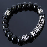 Handmade Men Women Gemstone Bracelet Black Obsidian 925 Sterling Silver Lucky Charm DiyNotion BR021
