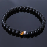 Men's Women Matte Black Onyx Tiger Eye Sterling Silver Bracelet Gemstone 925 Lucky Spacer DiyNotion Handmade BR192E