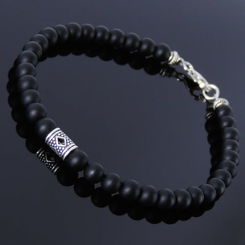 Handmade Men Women Gemstone Bracelet Matte Black Onyx 925 Sterling Silver Celtic Bead Clasp DiyNotion BR171