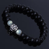 Men's Women Matte Black Onyx Labradorite Sterling Silver Bracelet 925 Fleur de Lis Bead DiyNotion Handmade BR233