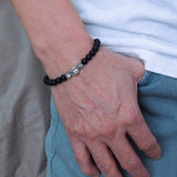 Men's Women Matte Black Onyx Labradorite Sterling Silver Bracelet 925 Fleur de Lis Bead DiyNotion Handmade BR233