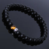 Men's Women Matte Black Onyx Tiger Eye Sterling Silver Bracelet Gemstone 925 Lucky Spacer DiyNotion Handmade BR192E