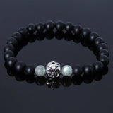 Men's Women Matte Black Onyx Labradorite Sterling Silver Bracelet 925 Fleur de Lis Bead DiyNotion Handmade BR233