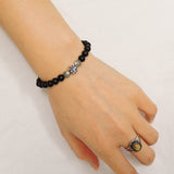 Men's Women Matte Black Onyx Labradorite Sterling Silver Bracelet 925 Fleur de Lis Bead DiyNotion Handmade BR233