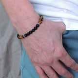 Men's Women Matte Black Onyx Tiger Eye Sterling Silver Bracelet Gemstone 925 Spacer DiyNotion Handmade BR235