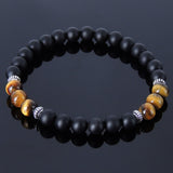 Men's Women Matte Black Onyx Tiger Eye Sterling Silver Bracelet Gemstone 925 Spacer DiyNotion Handmade BR235