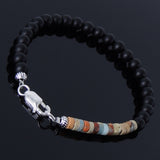 Handmade Men Women Gemstone Bracelet Matte Black Onyx Jasper Stone 925 Sterling Silver DiyNotion BR230