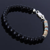 Handmade Men Women Gemstone Bracelet Matte Black Onyx Jasper Stone 925 Sterling Silver DiyNotion BR230
