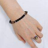 Men's Women Matte Black Onyx Tiger Eye Sterling Silver Bracelet Gemstone 925 Spacer DiyNotion Handmade BR235