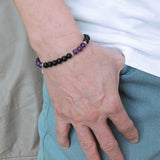 Men's Women Matte Black Onyx Amethyst Sterling Silver Bracelet 925 Spacer Gemstone DiyNotion Handmade BR236