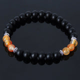 Men's Women Matte Black Onyx Carnelian Sterling Silver Bracelet 925 Spacer Gemstone DiyNotion Handmade BR237