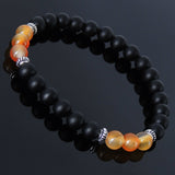 Men's Women Matte Black Onyx Carnelian Sterling Silver Bracelet 925 Spacer Gemstone DiyNotion Handmade BR237