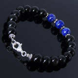 Men's Women Black Obsidian Lapis Bracelet Sterling Silver Spacer & Clasp DiyNotion BR120