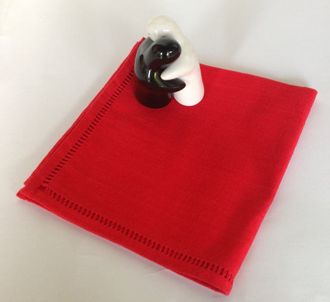 Home Decor, Kitchen Linen, Napkins, four hand hemstitched red cotton serviettes, Table Linens, Woven Cotton