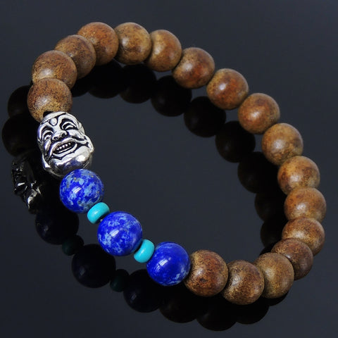 Men's Women Agarwood Lapis Sterling Silver Bracelet Turquoise 925 Buddha Yoga Mala DiyNotion Handmade  BR216