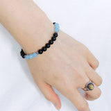 Men's Women Matte Black Onyx Aquamarine Bracelet 925 Spacer Gemstone DiyNotion Handmade BR239