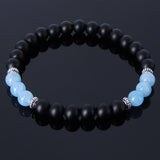 Men's Women Matte Black Onyx Aquamarine Bracelet 925 Spacer Gemstone DiyNotion Handmade BR239