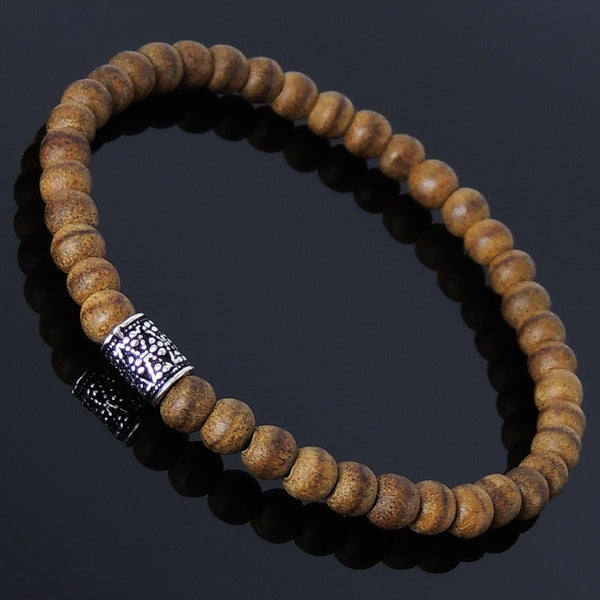 Men's Women Agarwood Sterling Silver Bracelet Barrel Bead DiyNotion Handmade BR217