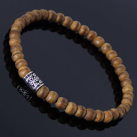 Men's Women Agarwood Sterling Silver Bracelet Barrel Bead DiyNotion Handmade BR217