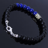 Men's Women Matte Black Onyx Lapis Bracelet Sterling Silver Fleur de Lis Bead 925 Handmade DiyNotion BR175