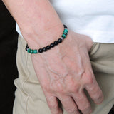 Men/Women Stretchable Bracelet Matte Black Onyx Malachite Gemstone S925 Sterling Silver Spacer DiyNOtion BR241