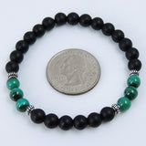 Men/Women Stretchable Bracelet Matte Black Onyx Malachite Gemstone S925 Sterling Silver Spacer DiyNOtion BR241