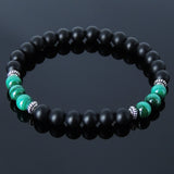 Men/Women Stretchable Bracelet Matte Black Onyx Malachite Gemstone S925 Sterling Silver Spacer DiyNOtion BR241