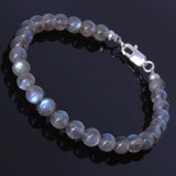 Men's Women Labradorite Sterling Silver Bracelet 925 Spacer Clasp Handmade DiyNotion BR180
