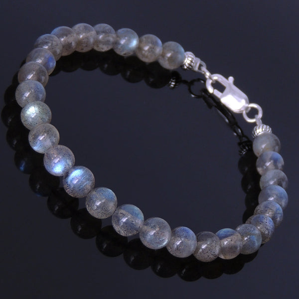 Men's Women Labradorite Sterling Silver Bracelet 925 Spacer Clasp Handmade DiyNotion BR180