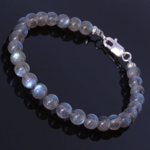 Men's Women Labradorite Sterling Silver Bracelet 925 Spacer Clasp Handmade DiyNotion BR180