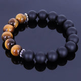 Handmade Men Women Gemstone Bracelet Matte Black Onyx Tiger Eye 925 Sterling Silver DiyNotion BR151