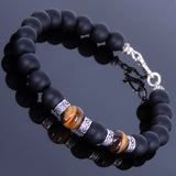 Handmade Men Women Gemstone Bracelet Matte Black Onyx Tiger Eye 925 Sterling Silver Clasp DiyNotion BR153