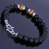Handmade Men Women Gemstone Bracelet Matte Black Onyx Tiger Eye 925 Sterling Silver Clasp DiyNotion BR153