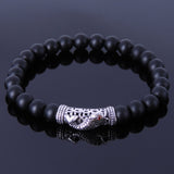 Men/Women Stretchable Bracelet Matte Black Onyx Healing Stone S925 Sterling Silver Lucky Fish Charm DiyNotion BR157