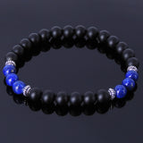 Men's Women Matte Black Onyx Lapis Sterling Silver Bracelet 925 Spacer Gemstone DiyNotion Handmade BR223