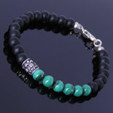 Men's Women Matte Black Onyx Malachite Sterling Silver Bracelet 925 Fleur de Lis Bead & Clasp Gemstone DiyNotion Handmade BR250